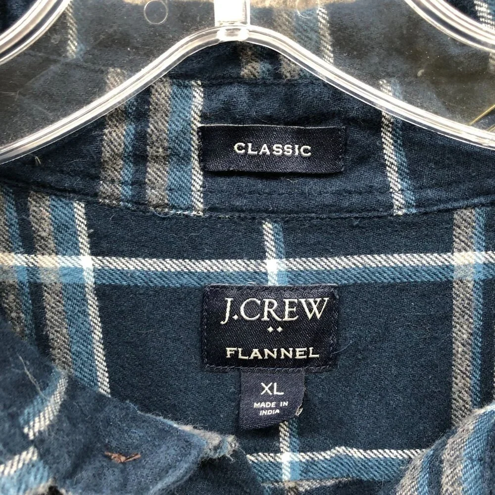 J. Crew Classic Plaid Flannel Shirt‎ Mens XL Blue Plaid Cotton